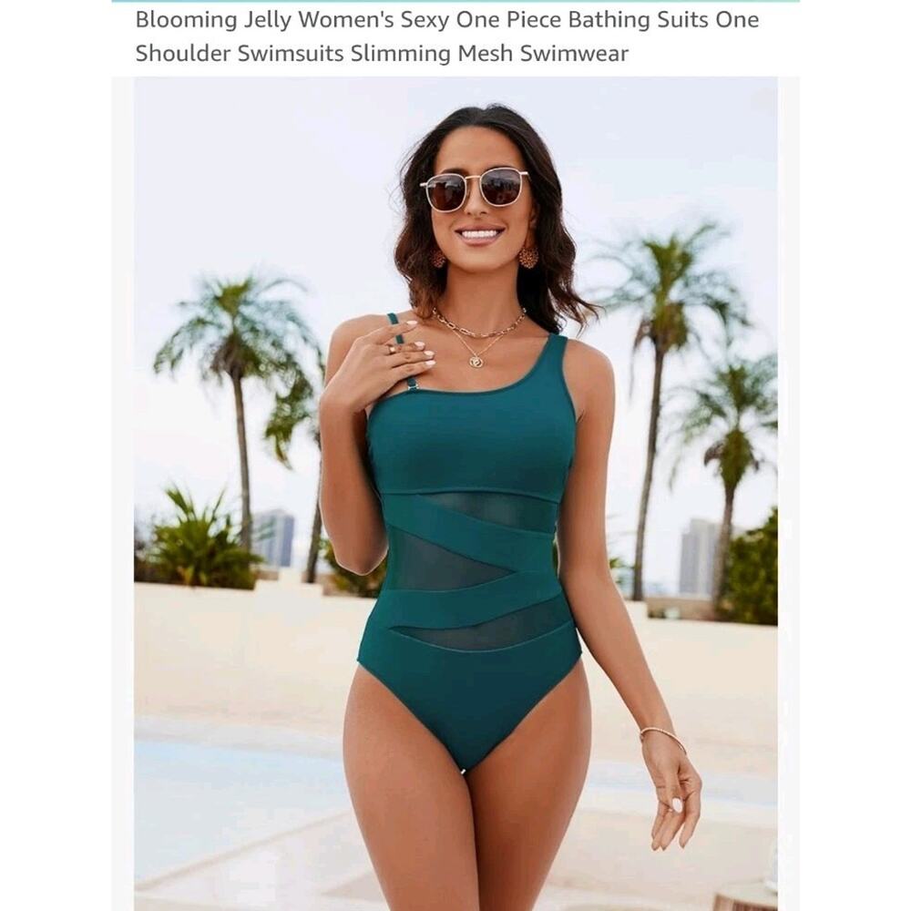BLOOMING JELLY Swimsuit Women's Size Large/One Piece/ One Shoulder/Mesh Inserts‎
